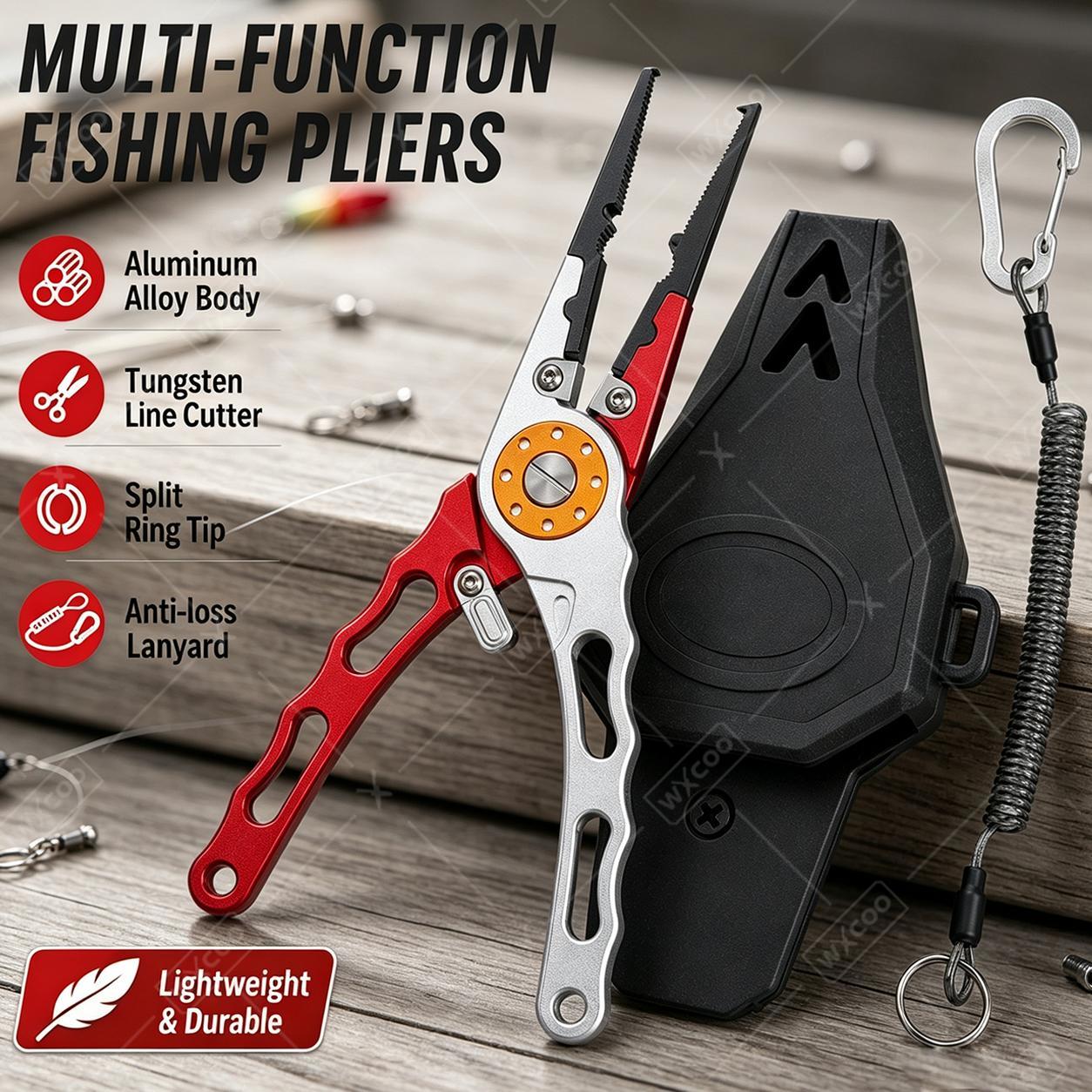 Fishing Hook Sharpener - WXCOO Splitringzange, Hakenentferner, Wolframkarbid-Flechtschneider, Aluminium-Angelzange, Salzwasserbeständig,