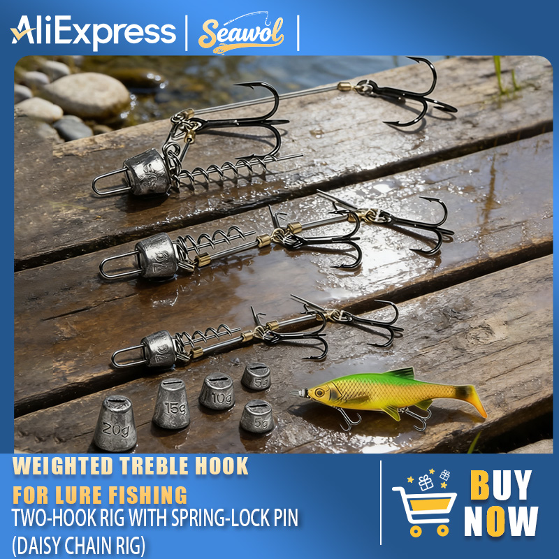 Fishing Hook Treble - Angelhaken-Rigs mit Stahlvorfach, gewichtete Daisy-Chain-Köder, Dreifach-